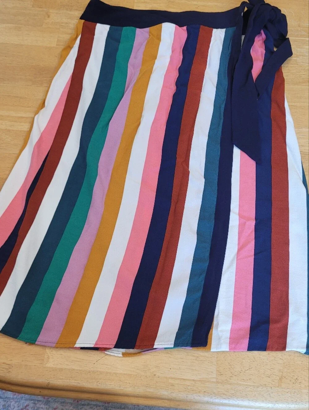 Boden Portia Rainbow Wrap Skirt Blue White Gold Stripes Size 10 Petite 14P UK - Picture 1 of 9